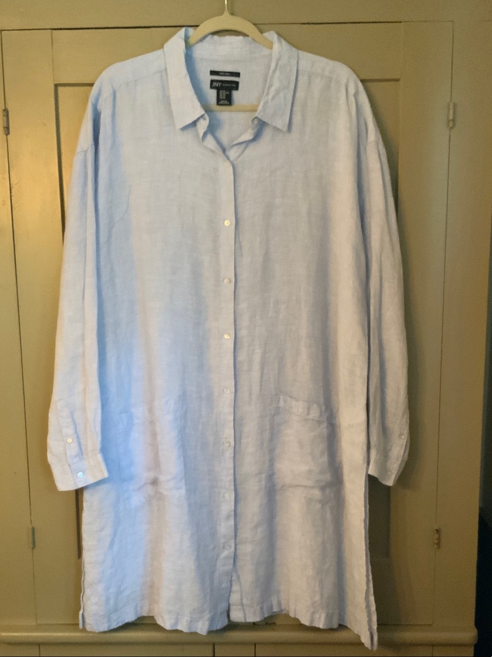 Jones New York Pale Blue Linen Tunic Shirt